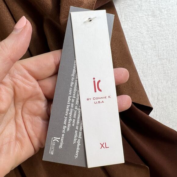 IC Collection by Connie K XL Poncho Faux Suede Zip Front Cape Brown NEW Boho - Picture 4 of 9